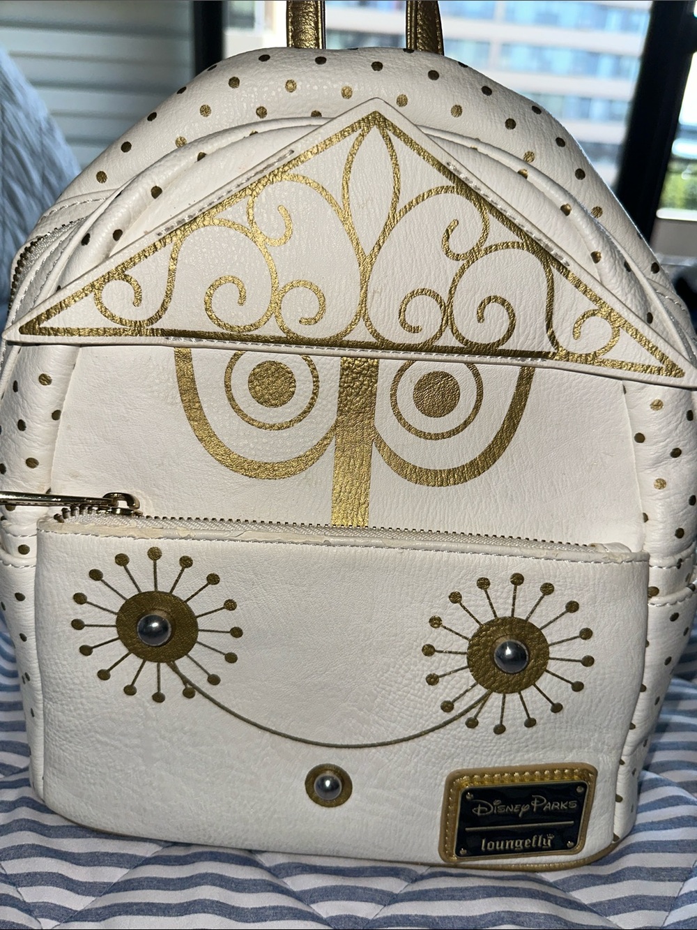 It’s a Small World Disney White Faux Leather Gold Mini Backpack